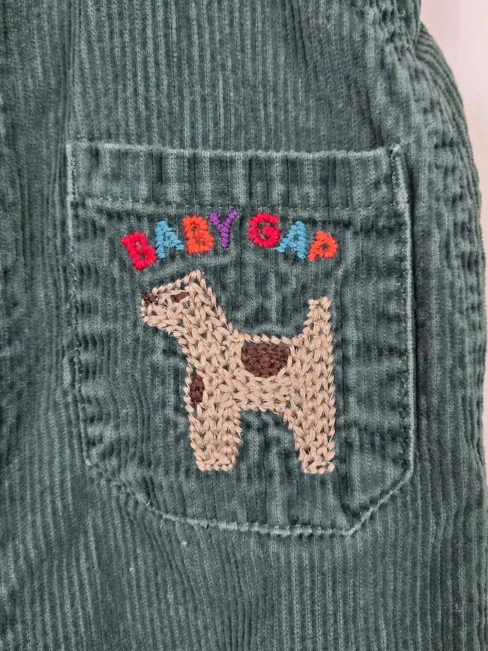 Vintage Baby Gap Green Corduroy Overalls 90s Dog Embroidered 12M